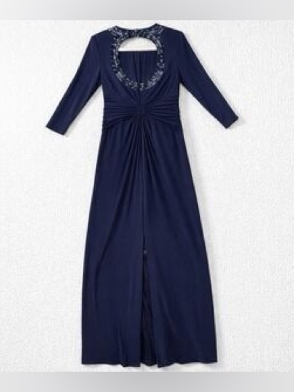 Adrianna Papell Navy Beaded Embellished Neck Gown Twist Waist Keyhole Back 14 - Picture 4 of 16